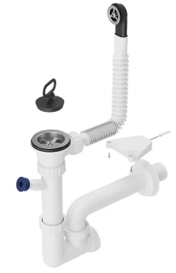 Évier en Granit Noir pour Garage, Buanderie, Chaufferie avec Siphon et Robinet - 1 set