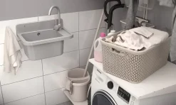 Évier en Granit Paron pour Garage, Buanderie Gris avec Siphon 1 pièce