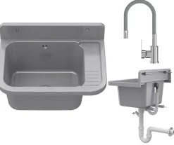 Évier en Granit Paron pour Garage, Buanderie, Local Technique avec Siphon et Robinet - 1 Set