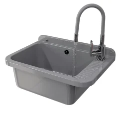 Évier en Granit pour Garage, Buanderie, Salle de Lavage avec Siphon et Robinet - Set Complet