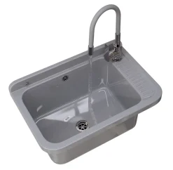 Évier en Granit pour Garage, Buanderie, Salle de Lavage avec Siphon et Robinet - Set Complet