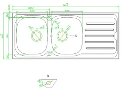 Évier en inox finition nid d'abeille 2 bacs à encastrer Nakaya