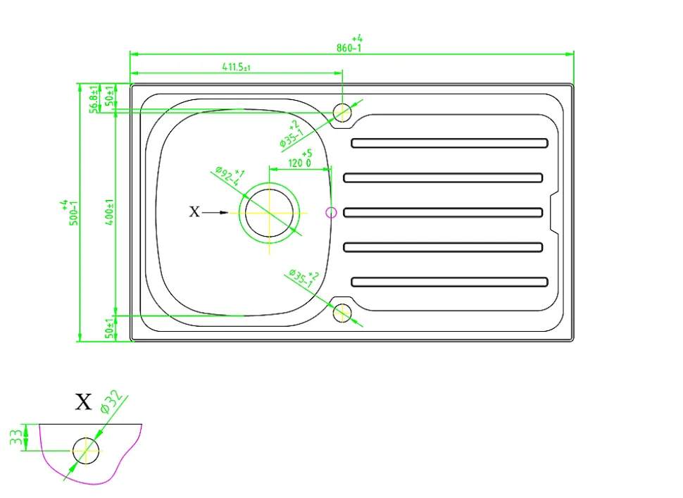 Évier en inox finition nid d'abeille 1 bac à encastrer Nakaya