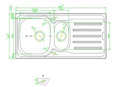 Évier en inox poli 1,5 bacs à encastrer Nakaya