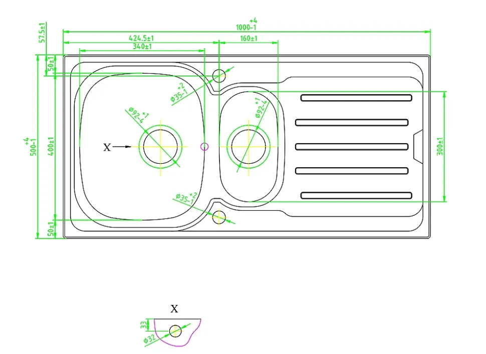 Évier en inox poli 1,5 bacs à encastrer Nakaya