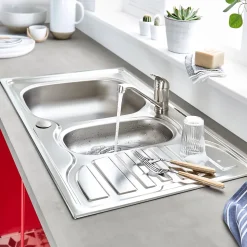 Évier en inox satiné 1,5 bacs à encastrer Turing