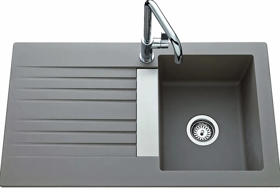 Évier en Naturalite à encastrer,1 bac, 1 égouttoir - TREVISE - Dimensions: 860x500 mm - Profondeur: 195 mm - NOIR