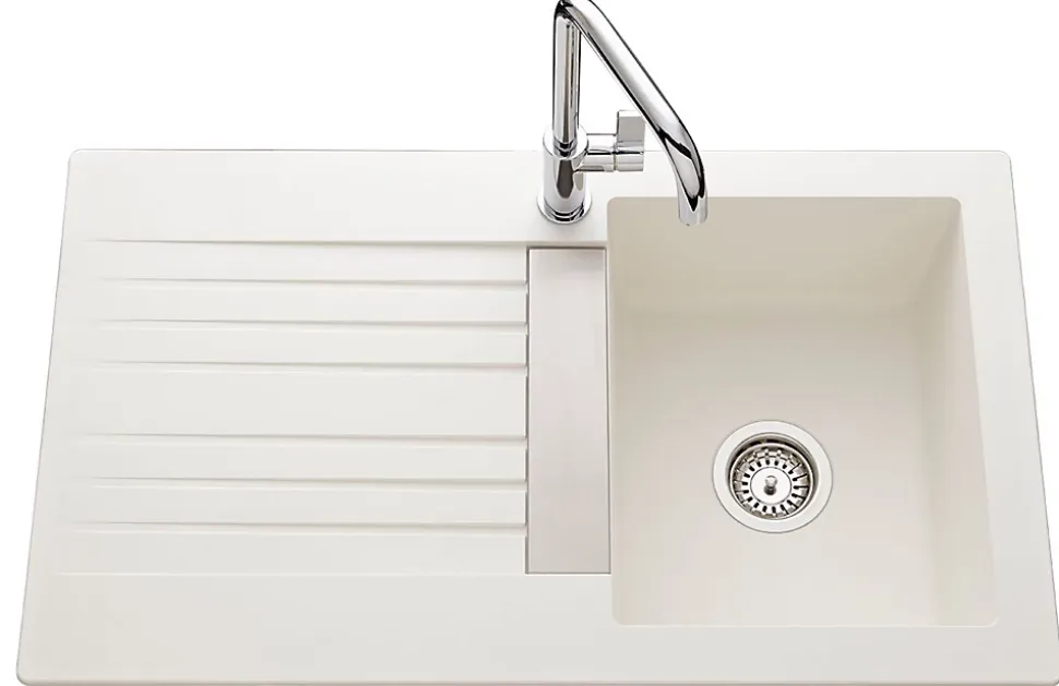 Évier en Naturalite à encastrer,1 bac, 1 égouttoir - TREVISE - Dimensions: 860x500 mm - Profondeur: 195 mm - NOIR