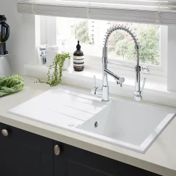 Évier en résine blanche mate 1 bac à encastrer Ising