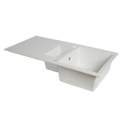 Évier en résine blanche mate 1,5 bacs à encastrer Ising