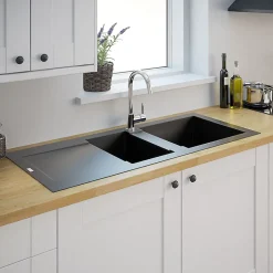 Évier en résine noire 2 bacs à encastrer Lavoisier L. 114 cm