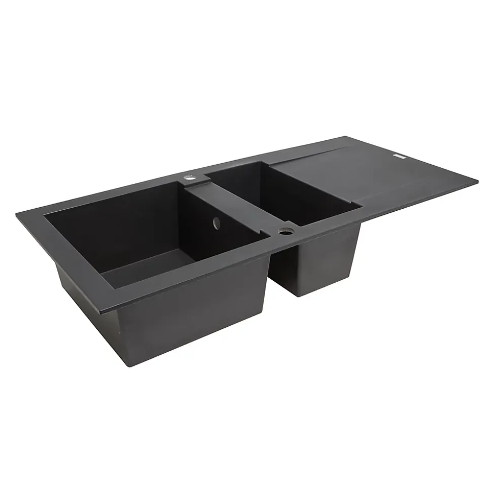 Évier en résine noire 2 bacs à encastrer Lavoisier L. 95,5 cm