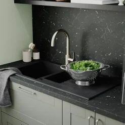 Évier en résine noire mate 1,5 bacs à encastrer Ising