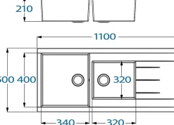 Évier en résine noire mate 2 bacs à encastrer Ising