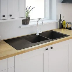 Évier en résine noire mate 2 bacs à encastrer Ising