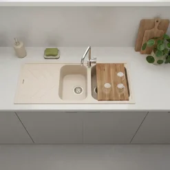 Évier granit beige Luisina ARPEGE 2 bacs 1 égouttoir