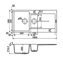 Évier granit beige Luisina TAM TAM 1 bac et demi - 1 égouttoir