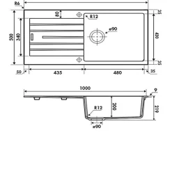 Évier granit blanc ALBEY 1 grand bac - 1 égouttoir