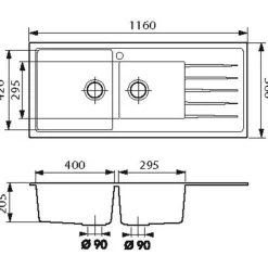 Évier granit blanc Ewi ICAUNA 2 bacs 1 égouttoir