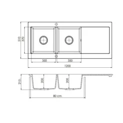 Évier granit blanc Kümbad YUNA 2 bacs 1 égouttoir