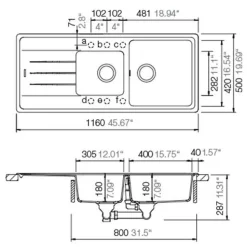 Évier granit blanc Schock ELEMENT 2 bacs 1 égouttoir