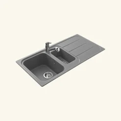 Évier granit gris Ewi OGLIO 1 bac et demi - 1 égouttoir
