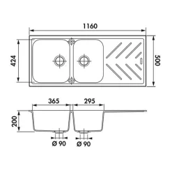 Évier granit gris Luisina ARPEGE 2 bacs 1 égouttoir