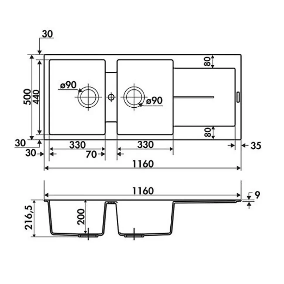 Évier granit gris Luisina TAM TAM 2 bacs 1 égouttoir