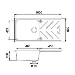 Évier granit gris Luisina ARPEGE 1 grand bac 1 égouttoir