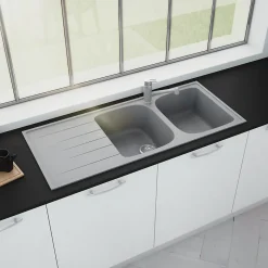 Évier granit gris Schock VIOLA 2 bacs 1 égouttoir