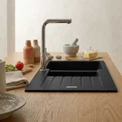 Évier granit noir ALBEY 1 bac et demi - 1 égouttoir