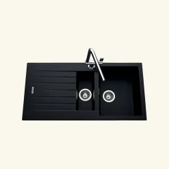 Évier granit noir ALBEY 1 bac et demi - 1 égouttoir