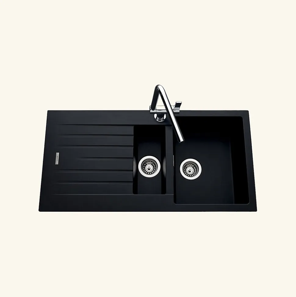 Évier granit noir ALBEY 1 bac et demi - 1 égouttoir