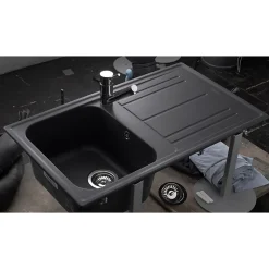 Évier granit noir Ewi HOLIDAY 1 bac 1 égouttoir