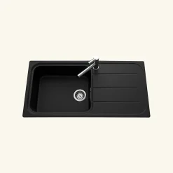 Évier granit noir Ewi OGLIO 1 grand bac 1 égouttoir