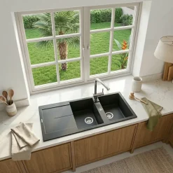 Évier granit noir Luisina TAM TAM 2 bacs 1 égouttoir