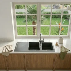 Évier granit noir Luisina TAM TAM 2 bacs 1 égouttoir