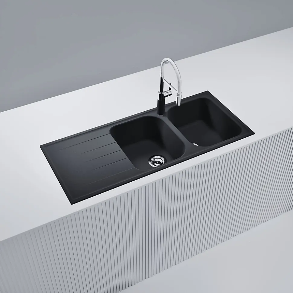 Évier granit noir Schock VIOLA 2 bacs 1 égouttoir