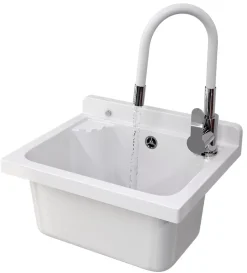 Évier Granitan Loma pour Garage, Buanderie, Local Technique Blanc avec Siphon et Robinet 1 pièce