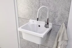 Évier Granitan Loma pour Garage, Buanderie, Local Technique Blanc avec Siphon et Robinet 1 pièce