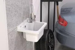 Évier Granitan Loma pour Garage, Buanderie, Local Technique Blanc avec Siphon et Robinet 1 pièce