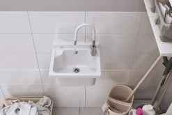 Évier Granitan Loma pour Garage, Buanderie, Local Technique Blanc avec Siphon et Robinet 1 pièce