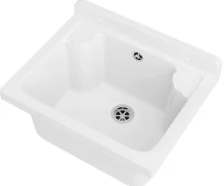 Évier Granitan Loma pour Garage, Buanderie, Local Technique Blanc avec Siphon et Robinet 1 pièce