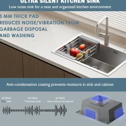 Évier Inox 1 Bac 55x45x19 cm Argent - Évier Encastrable Moderne, Facile à Nettoyer avec Panier & Percé