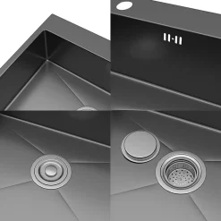 Évier Inox 1 Bac 50x45x22 cm Gris Métallisé - pour Petite Cuisine & Camping-car - Prépercé avec Filtre