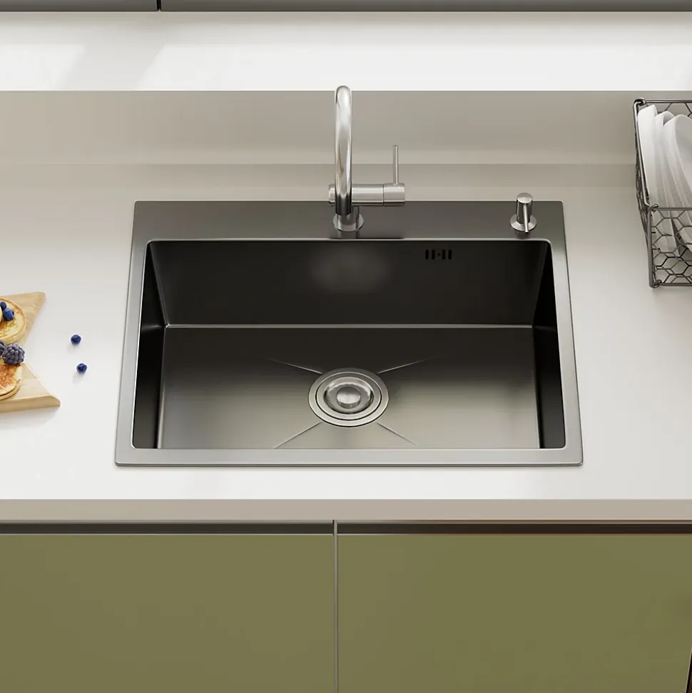 Évier Inox 1 Bac 50x45x22 cm Gris Métallisé - pour Petite Cuisine & Camping-car - Prépercé avec Filtre