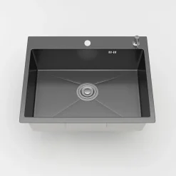 Évier Inox 1 Bac 50x45x22 cm Gris Métallisé - pour Petite Cuisine & Camping-car - Prépercé avec Filtre