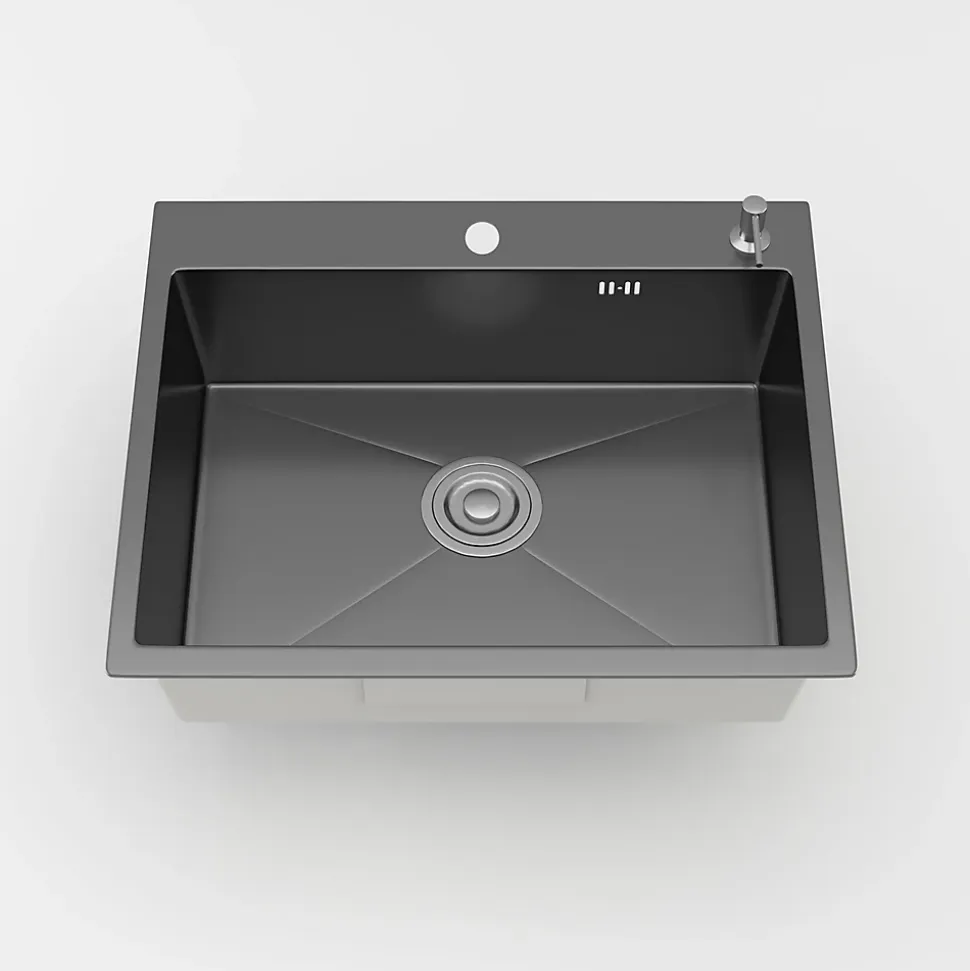 Évier Inox 1 Bac 50x45x22 cm Gris Métallisé - pour Petite Cuisine & Camping-car - Prépercé avec Filtre