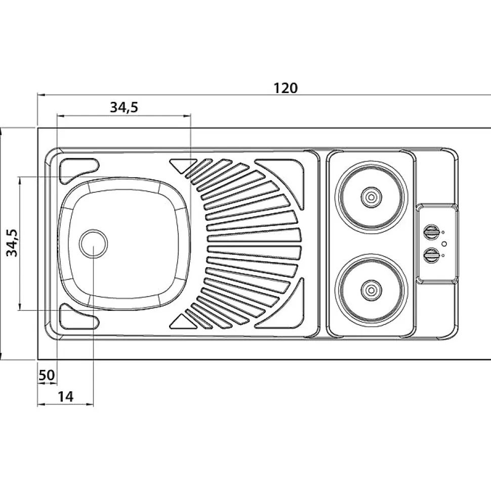 Évier inox - Moderna - 1 bac et 1 égouttoir - Avec plaques électriques