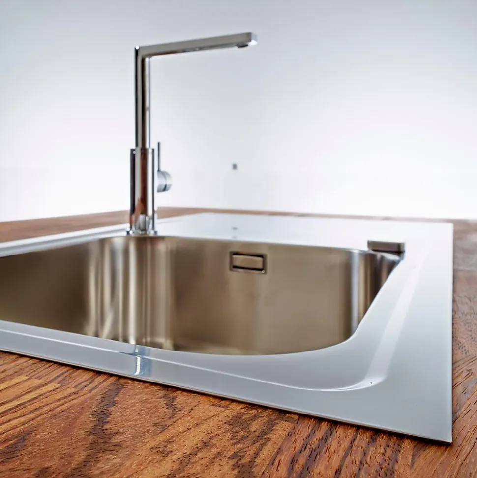 Évier inox lisse Luisina FAGOTTO 1 grand bac 1 égouttoir